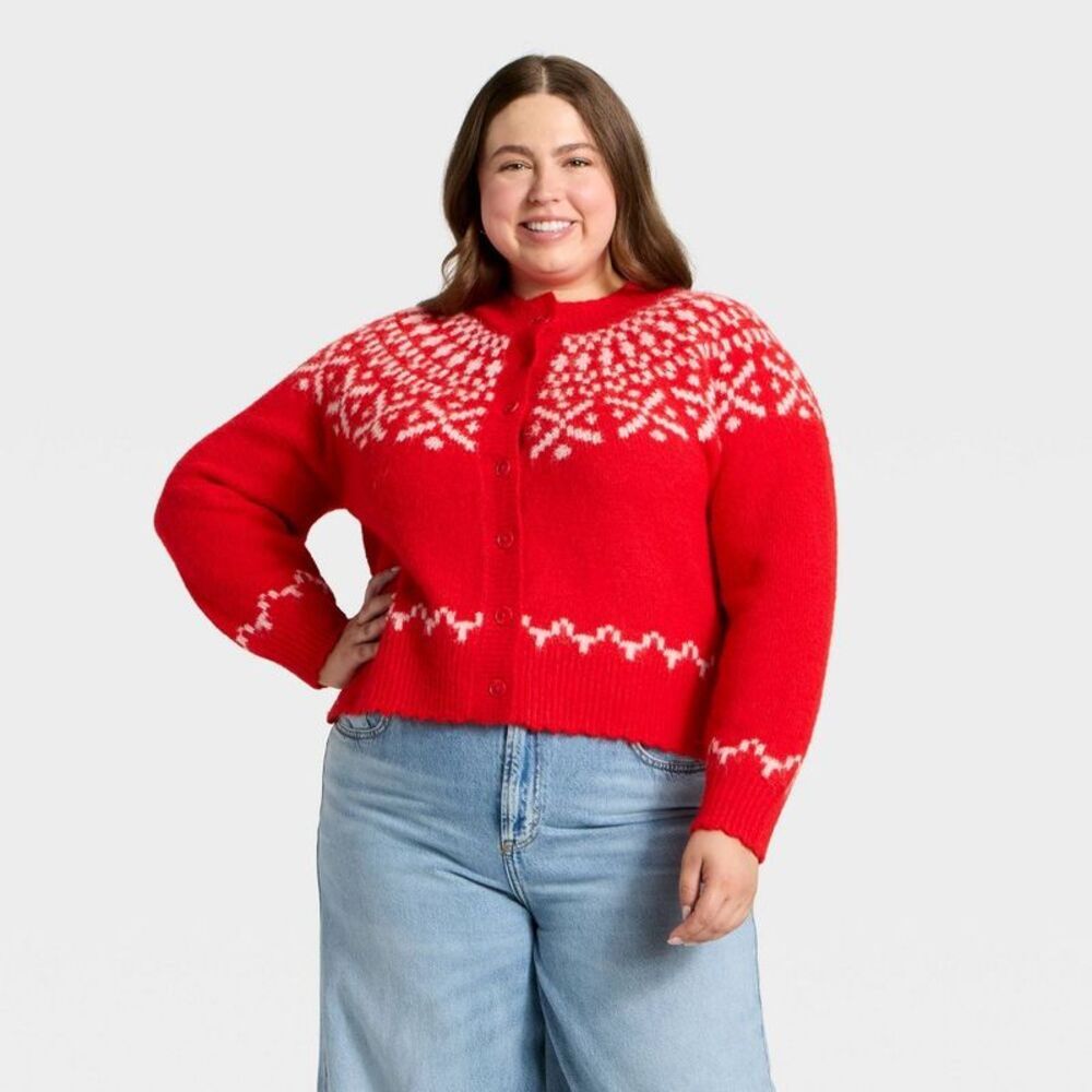 Women's Merriment Cardigan Sweater - Universal Thread Red 4X